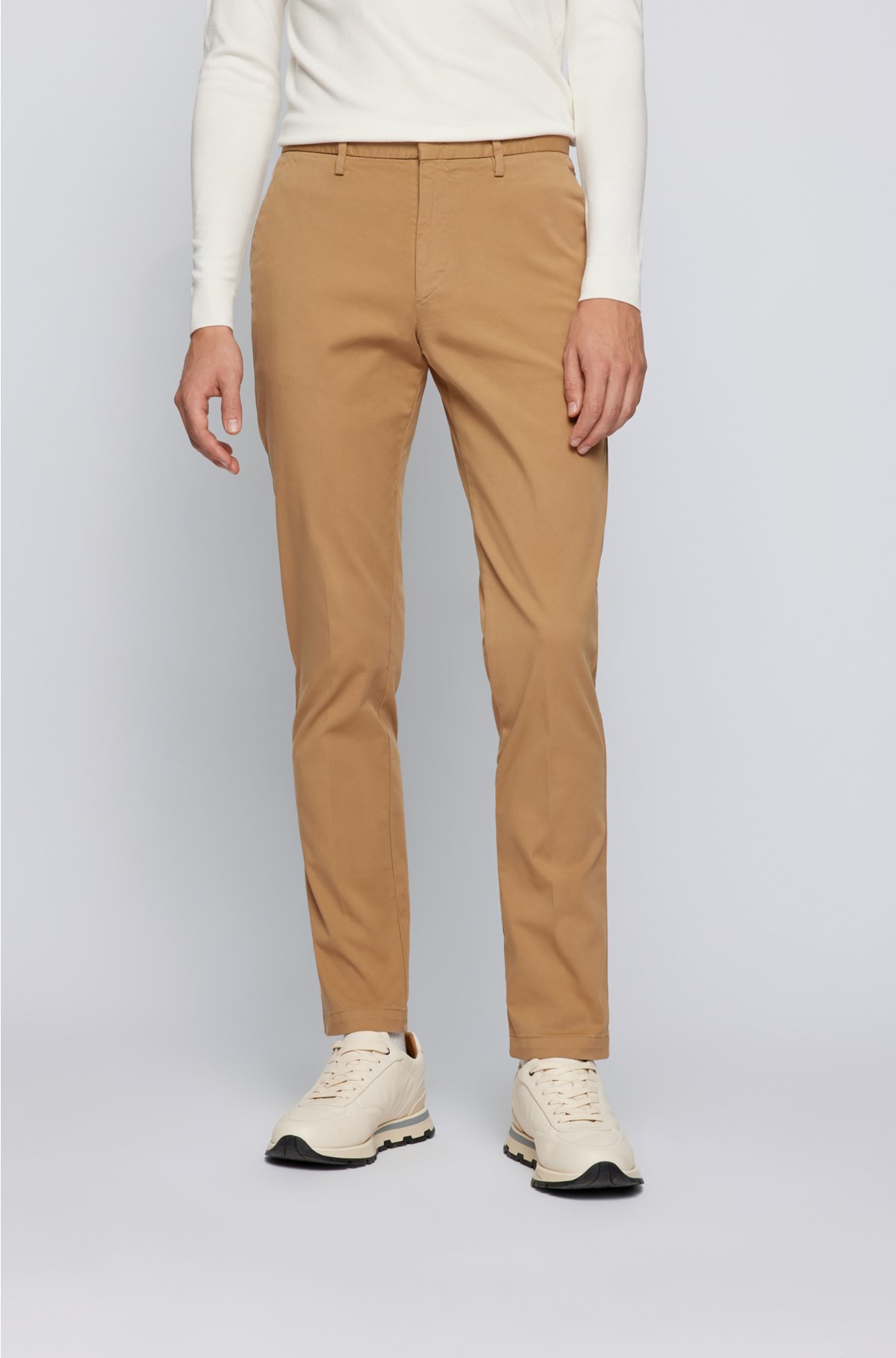 BOSS - Tapered-fit pants in stretch-cotton gabardine