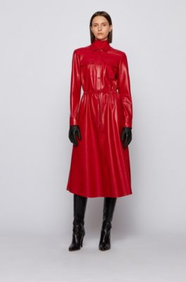 long sleeve red leather dress