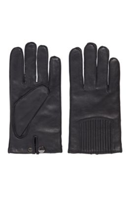BOSS - Leather gloves with press stud 