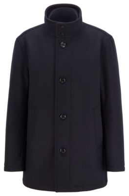 Funnel-neck automobile coat in a wool blend