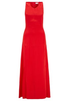 red silk strappy dress