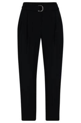 BOSS - Regular-fit crepe trousers with paper-bag waist