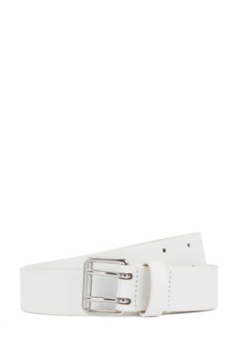 Hugo Boss Fashion Show Belt In Italian Leather With Rounded Buckle In White