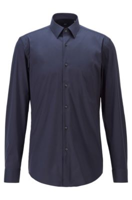 Hugo Boss - Slim Fit Shirt In Cotton Blend Stretch Poplin - Dark Blue