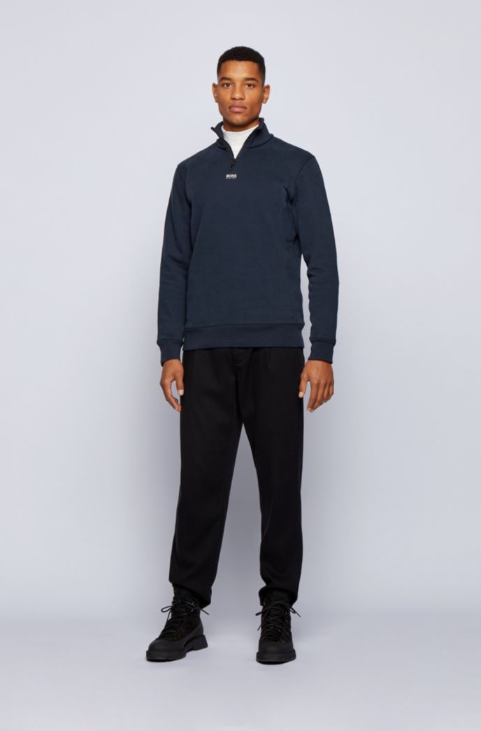 BOSS Mens Zapper Relaxed-fit Zip-Neck Sweatshirt in French Terry