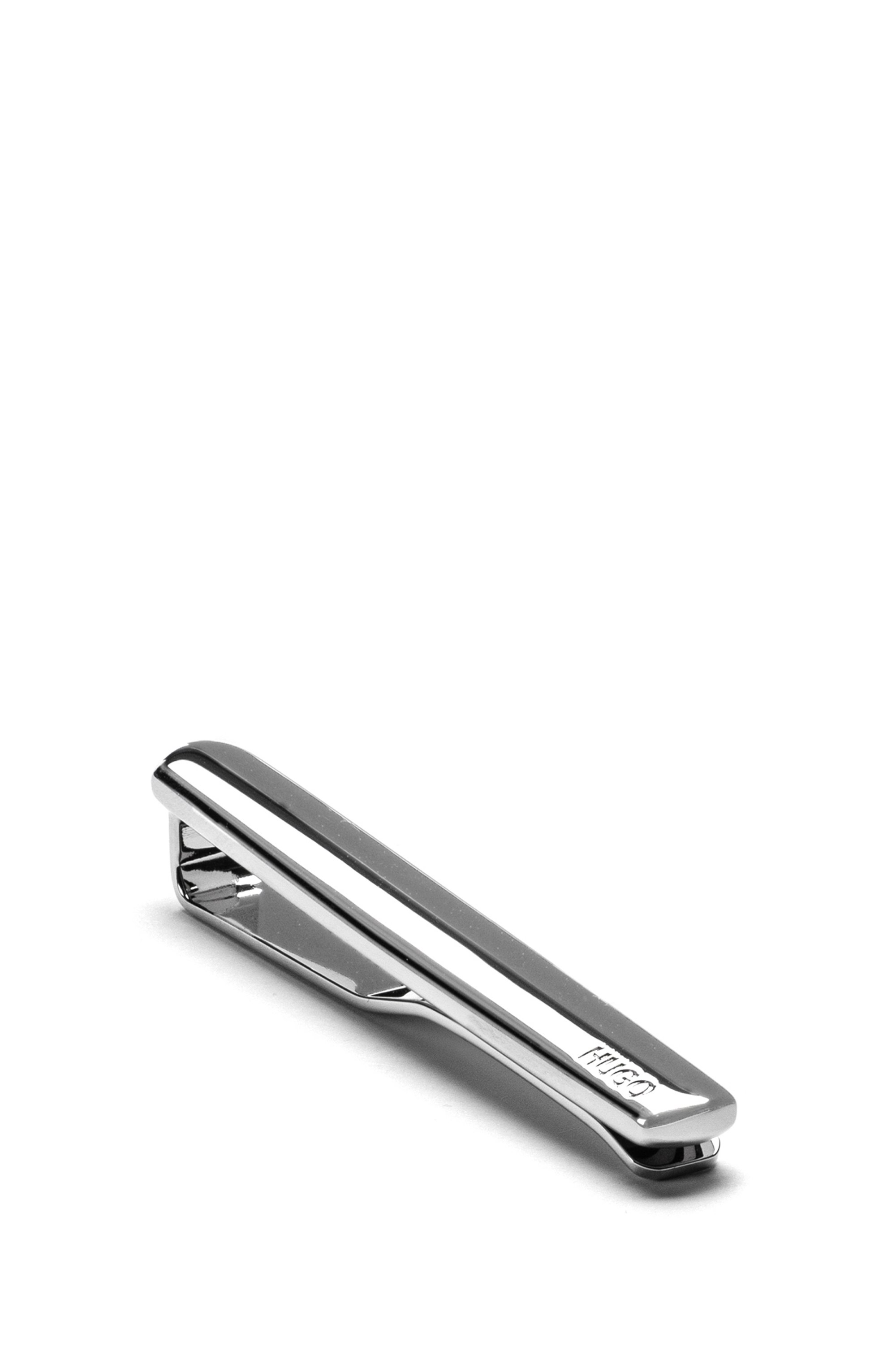 Polished-metal tie clip with engraved logo, Silver