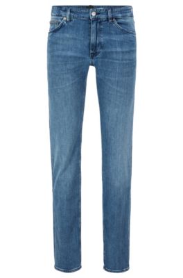 BOSS - Regular-fit jeans in blue cashmere-touch denim
