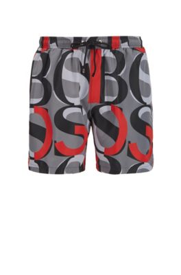Hugo Boss Boss Men's Fanfin Logo-print Swim Shorts In Red