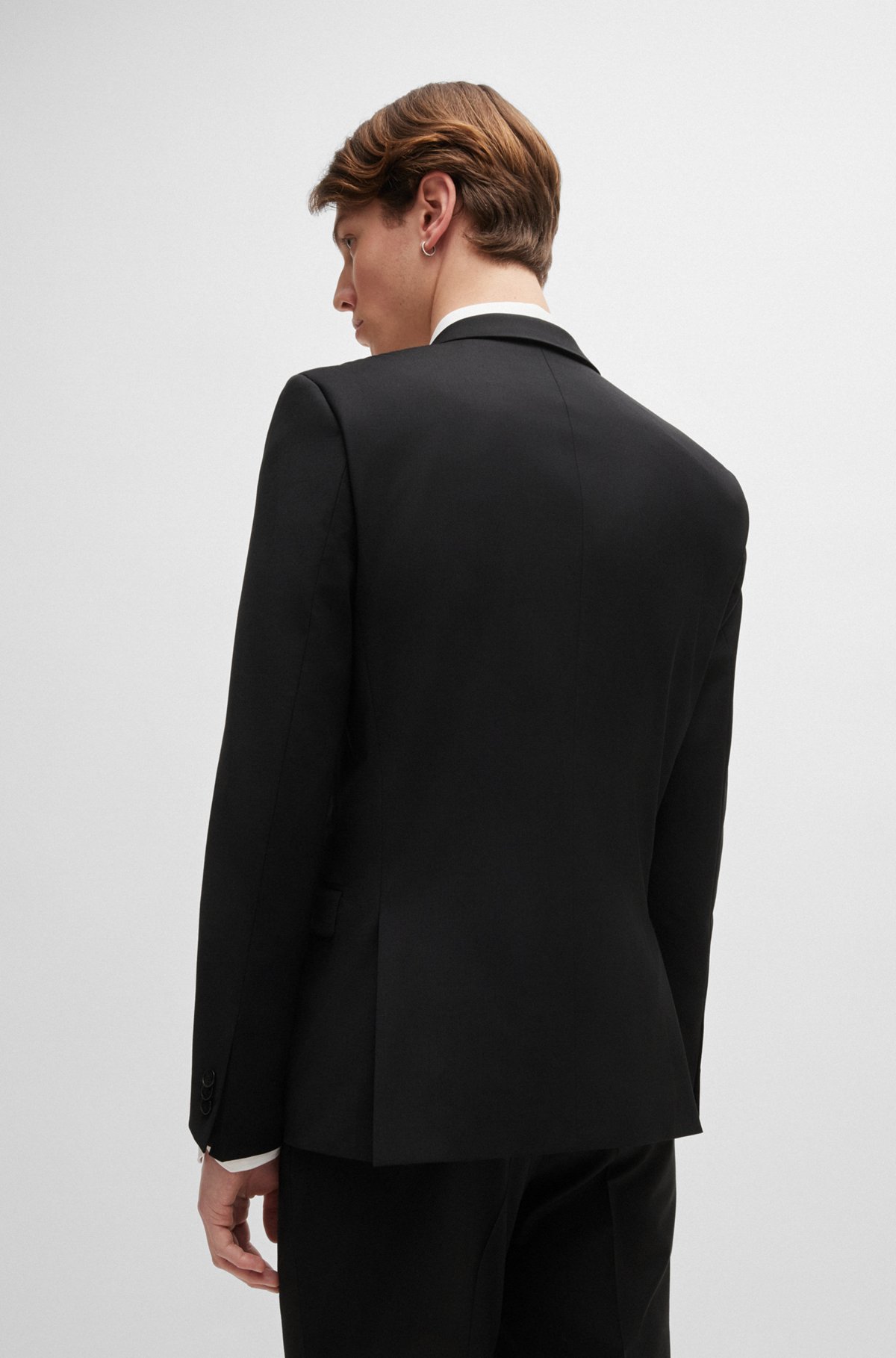 Extra-slim-fit jacket in a stretch-wool blend, Black