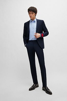 HUGO - Extra-slim-fit suit in linen-blend chambray