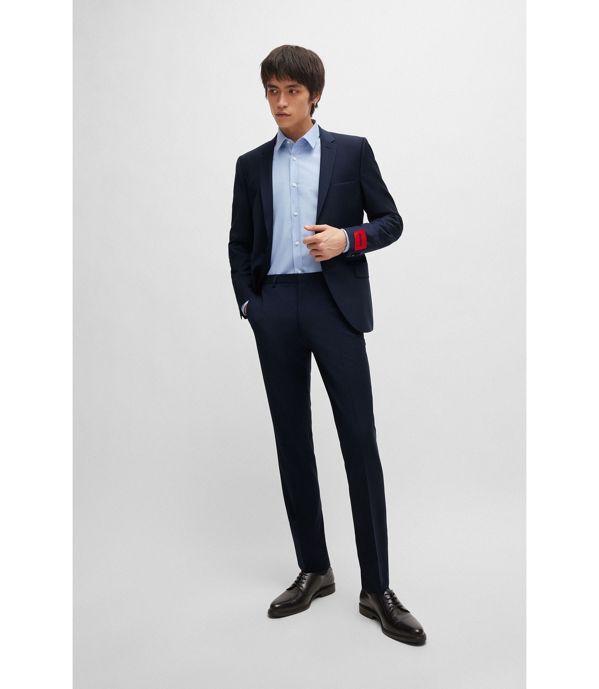 HUGO - Extra-slim-fit jacket in a stretch-wool blend - Dark Blue HUGO - Extra-slim-fit jacket in a stretch-wool blend - Dark Blue