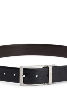 Ceinture r&eacute;versible en cuir italien structur&eacute;, Noir