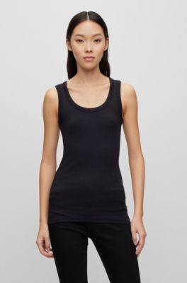 Hugo Boss Scoop-neck Top With Logo Embroidery In Black