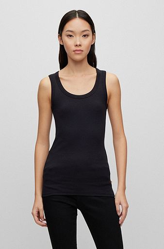 Scoop-neck top with logo embroidery , Black