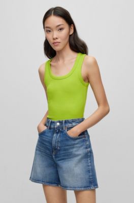Hugo Boss Scoop-neck Top With Logo Embroidery In Green