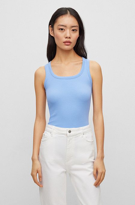 Scoop-neck top with logo embroidery , Light Blue
