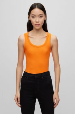 Hugo Boss Scoop-neck Top With Logo Embroidery In Orange