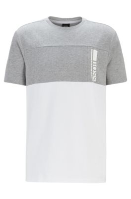 Hugo Boss - Color Block Logo T Shirt In Stretch Cotton Jersey - Light Grey