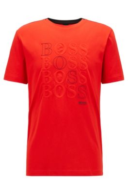 Hugo Boss HUGO BOSS - REGULAR FIT LOGO T SHIRT IN BIONIC SINGLE JERSEY - RED