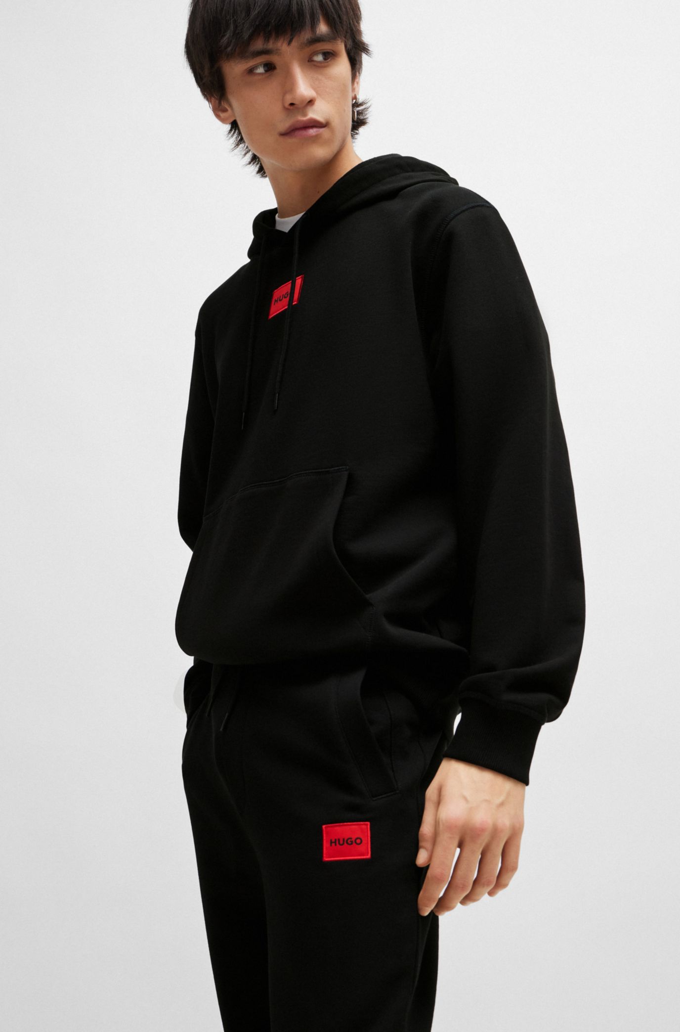 red tracksuit Cotton-terry HUGO bottoms label logo - with