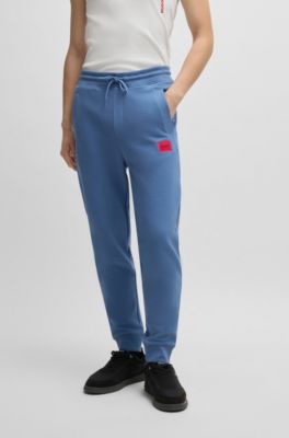 Logo-label tracksuit bottoms in cotton terry, Light Blue
