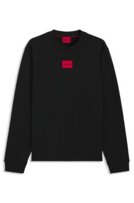 Logo-label sweatshirt in cotton terry, Black
