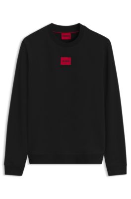 Cotton-terry sweatshirt with logo label, Black