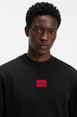 Cotton-terry sweatshirt with logo label, Black