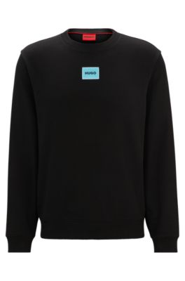 Sudadera de felpa de algod&oacute;n con etiqueta con logo, Negro