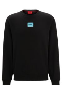 Cotton-terry regular-fit sweatshirt with logo label, Black