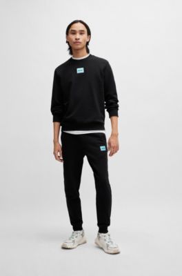 Sudadera de felpa de algod&oacute;n con etiqueta con logo, Negro