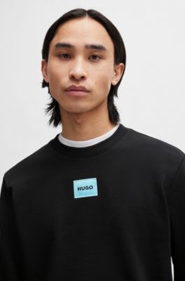 Sudadera de felpa de algod&oacute;n con etiqueta con logo, Negro