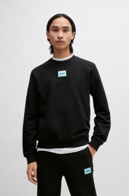 Sudadera de felpa de algod&oacute;n con etiqueta con logo, Negro