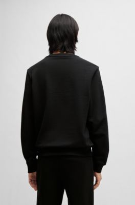Sudadera de felpa de algod&oacute;n con etiqueta con logo, Negro
