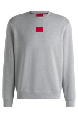 Hugo Boss Cotton-terry Sweatshirt With Red Logo Label In Dark Grey