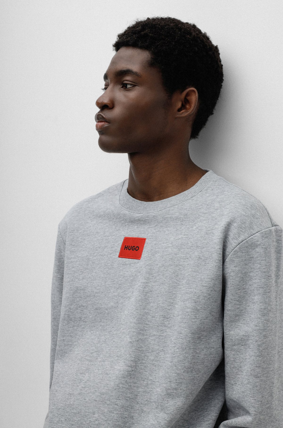 Cotton-terry regular-fit sweatshirt with logo label, Dark Grey