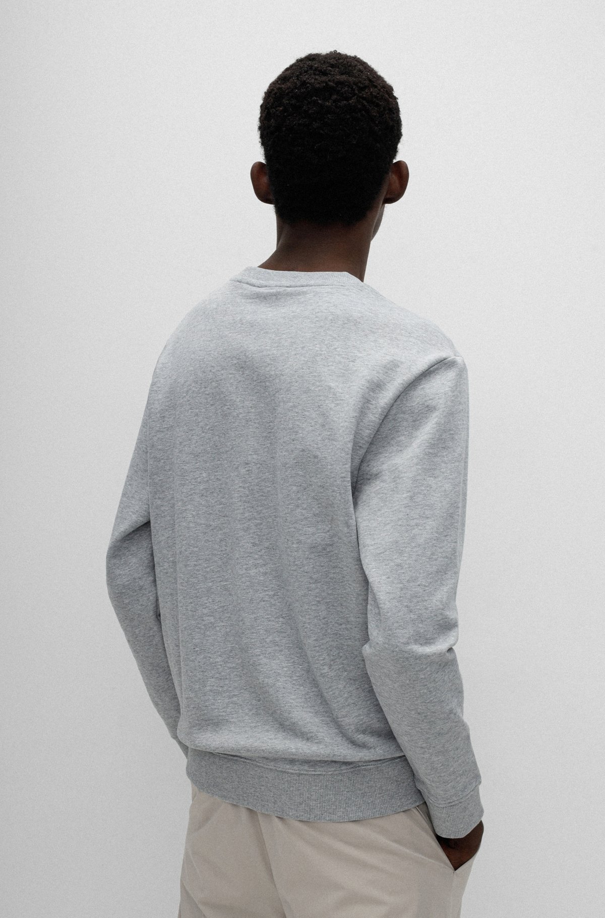 Cotton-terry regular-fit sweatshirt with logo label, Dark Grey
