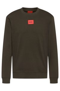 Cotton-terry regular-fit sweatshirt with logo label, Dark Green