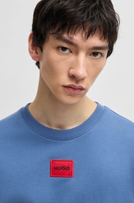 Sudadera de felpa de algod&oacute;n con etiqueta con logo, Celeste