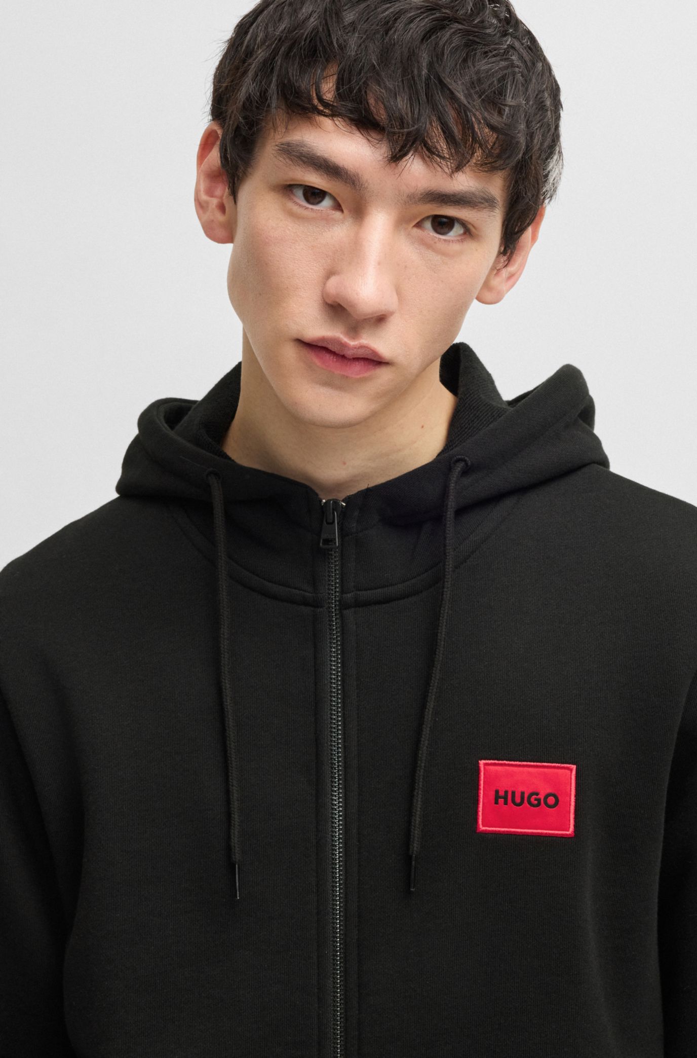 HUGO Regular fit hoodie in French terry with logo label