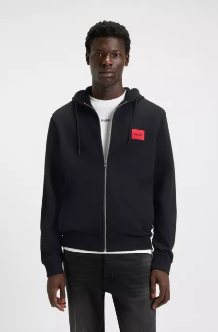 Logo-label zip-up hoodie in cotton terry