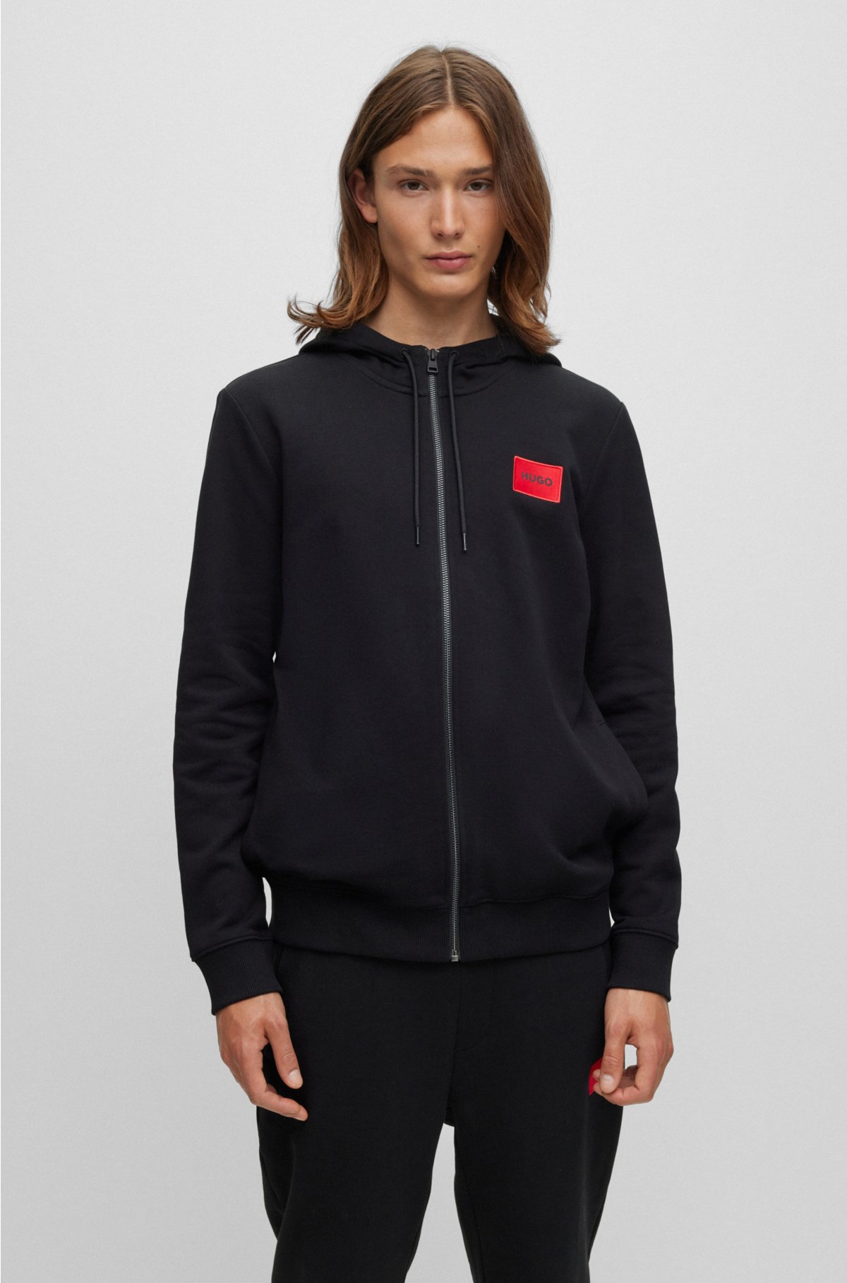 HUGO - Regular-fit hoodie in with logo terry French label