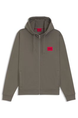 Prenda con capucha de felpa de algod&oacute;n con cremallera y etiqueta con logo, Gris