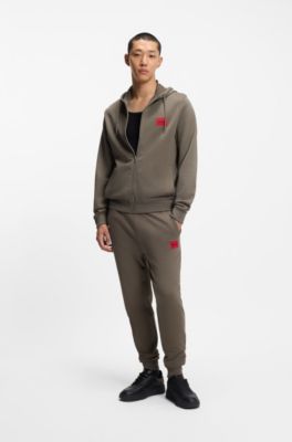Prenda con capucha de felpa de algod&oacute;n con cremallera y etiqueta con logo, Gris