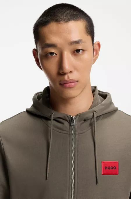 Logo-label zip-up hoodie in cotton terry