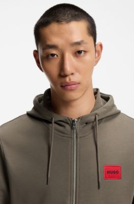 Logo-label zip-up hoodie in cotton terry, Grey