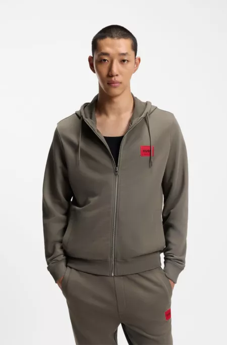 Logo-label zip-up hoodie in cotton terry