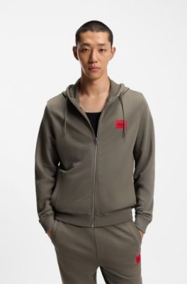 Prenda con capucha de felpa de algod&oacute;n con cremallera y etiqueta con logo, Gris