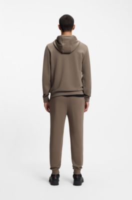 Prenda con capucha de felpa de algod&oacute;n con cremallera y etiqueta con logo, Gris