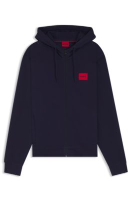 Prenda con capucha de felpa de algod&oacute;n con cremallera y etiqueta con logo, Azul oscuro